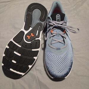 Under Armour Light Blue Knit Running Sneakers with Orange Logo Accents